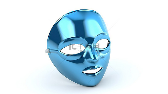 狂欢派对人物背景图片_带有蓝色面具的白色背景的 3d 插图