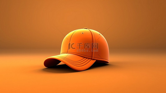 时尚橙色棒球帽的 3D 渲染