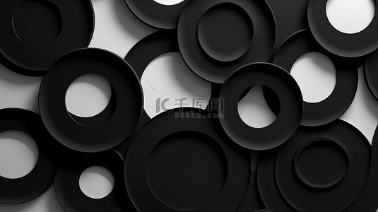 简约的黑色圆圈几何图案抛光时尚的 3D 设计非常适合商业和企业使用