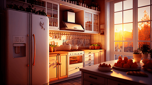 厨房阳光红酒水果冰箱