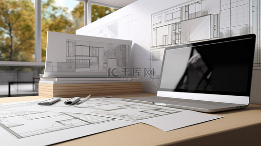 素描背景图片_建筑师桌面上的房屋模型