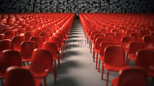 面试背景图片_独特的红色椅子在商务讲台上以 3D 渲染从人群中脱颖而出