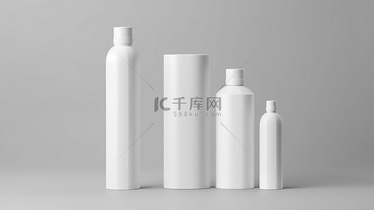 一系列时尚的白色化妆品瓶，配有可立即使用的包装模型，可满足您的设计理念 3D 渲染