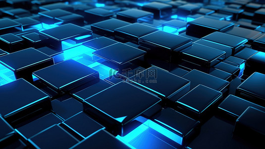 黑背景图片_具有方形形状的未来派黑色和蓝色表面抽象 3D 设计，适用于科幻场景