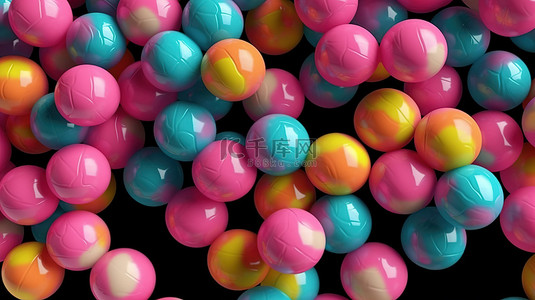 薄荷背景图片_无缝黑色背景上的彩色泡泡糖 3D 插图