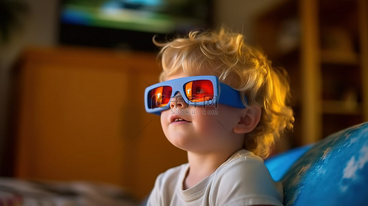 戴着眼镜享受 3D 体验的孩子