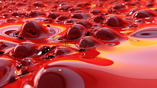 抽象液体色彩背景图片_华丽的金属反射和光折射增强红色抽象液体背景 3D 插图渲染