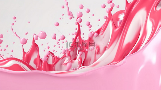 牛奶背景图片_逼真的 3D 粉色酸奶波，无缝图案中溅有牛奶和草莓