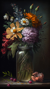 红色花卉盆栽背景图片_鲜花花瓶彩色背景