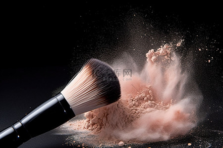 化妆刷背景图片_带有粉末的化妆刷被粉末吹起