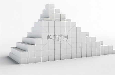 具有白色立方体形状的金字塔在透明背景上形成一排