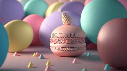 粉色马卡龙背景图片_生日马卡龙甜点气球背景