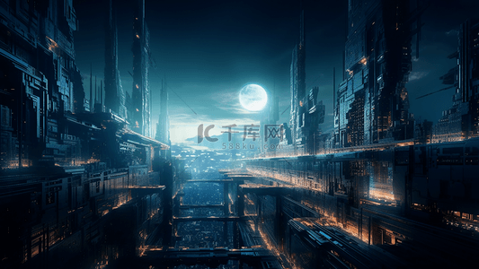 未来科幻城市月光背景