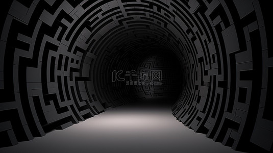 3D 插图中的黑色圆形走廊拼图具有挑战性的迷宫任务