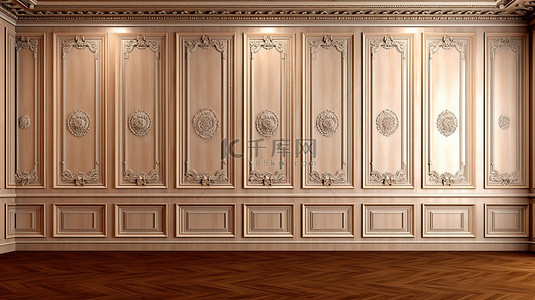 1 室内设计细木工和经典墙板涂有老式风格的 3d 渲染