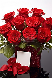 母亲节背景图片_赠送一瓶红玫瑰和一张空白的黑色方形卡片