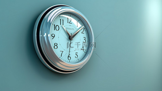 时钟表盘背景图片_上午 11 点 00 点海蓝色办公室挂钟的 3D 插图