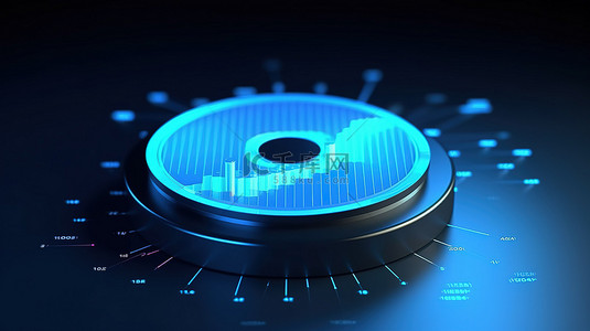 金融科技蓝色背景背景图片_3D 渲染的蓝色圆形图在蓝色背景上展示数据分析