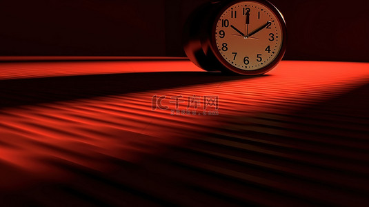 黑暗中对比鲜明的时钟阴影象征着超时 3D 渲染