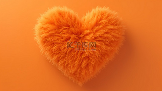 蓬松的橙色心的 3d 插图