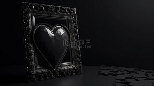 黑色背景下的暗心边框说明了情人节的苦涩