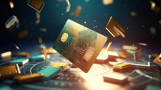 信用卡背景图片_通过现金返还信用卡在线支付 3D 渲染插图最大化您的储蓄