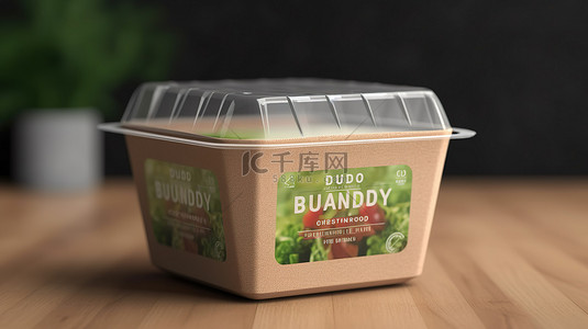 疯抢标签背景图片_3D 渲染和插图方形食品包装，带有生态友好标签