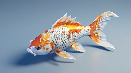 充满活力的 3D 锦鲤鱼从侧面渲染出醒目的橙色和白色图案