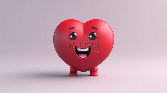 3d 渲染的红心 emoji 表情图释字符