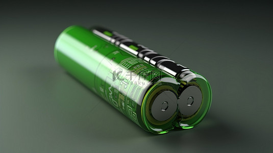 生态友好型电源绿色电池概念的 3D 渲染