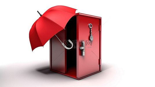 独立钢制安全且充满活力的红色雨伞的 3D 渲染