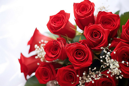 玫瑰背景图片_红玫瑰与白色的节日快乐卡花束展示