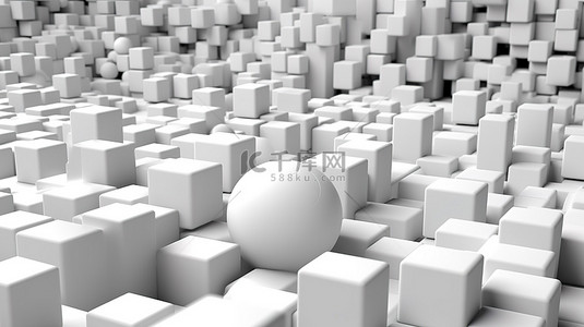 抽象 3d 渲染一组白色立方体和球体
