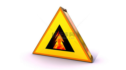 黄色三角形火灾危险警示标志隔离白色背景易燃和易燃材料的 3D 插图