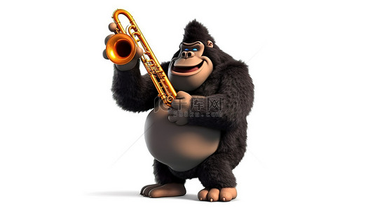 演奏背景图片_幽默的 3D 大猩猩，胖乎乎的，在喇叭上演奏