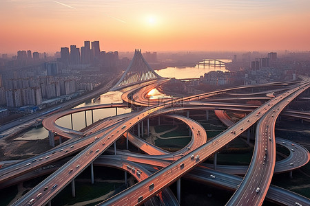 道路背景图片_桥梁和其他道路的鸟瞰图