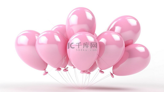 粉红色全息气球的 3D 插图在白色背景上拼出“宝贝”