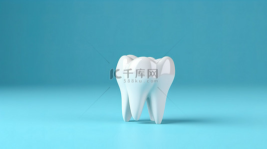 蓝色背景上牙齿模型的 3D 渲染，象征牙科检查和口腔卫生