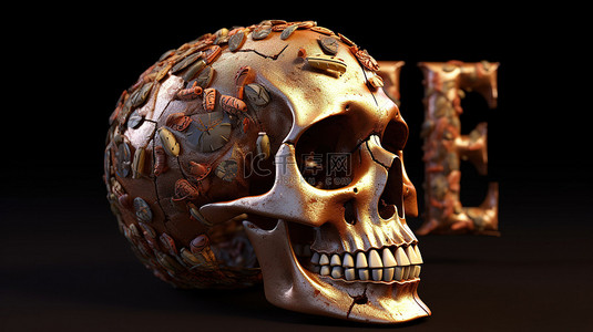 骨骼排版“生命”这个词是用 3d 头骨制作的