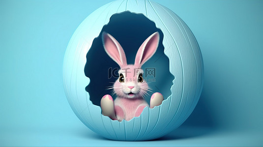 兔子耳朵背景图片_复活节兔子耳朵从蛋形孔中窥视的 3D 渲染