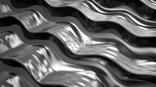 凹金属背景图片_1 具有皱纹金属表面和凹口的镀锌板的 3D 插图