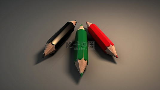 黑红绿 3D 等距铅笔