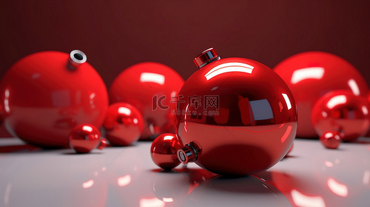3d 渲染中的经典红色圣诞球