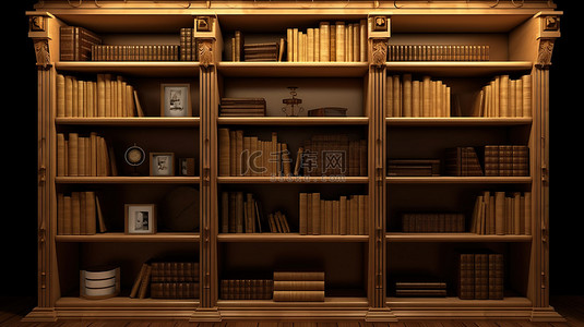 箱包货架背景图片_3d 中的木制书架