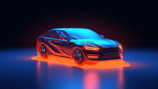 霓虹灯点亮的汽车 3D 渲染，覆盖着充满活力的织物