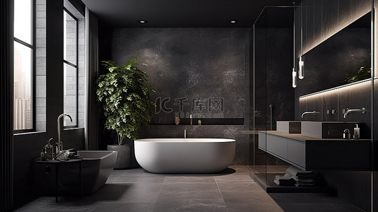 漂亮的瓷砖背景图片_豪华瓷砖装饰以 3D 渲染装饰现代阁楼浴室