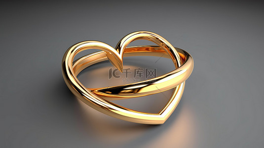 金首饰背景图片_互锁的金结婚戒指在 3d 创建的白色背景上形成心形