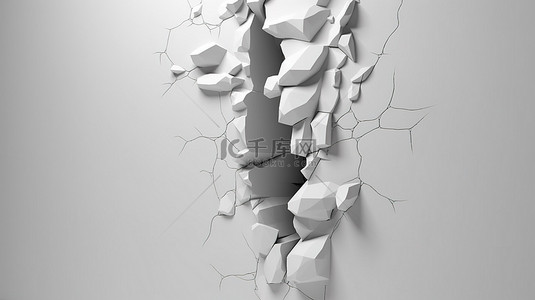 裂缝背景图片_垂直穿过 3D 渲染的原始白墙的裂缝