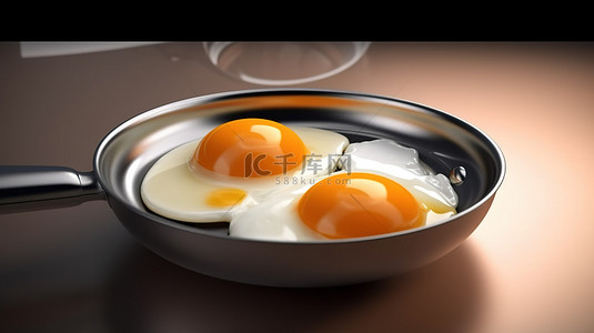在平底锅中烹饪概念鸡蛋的 3d 渲染