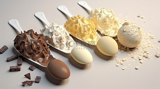 冰淇淋菜單背景图片_美味冰淇淋 3d 渲染上的四种巧克力